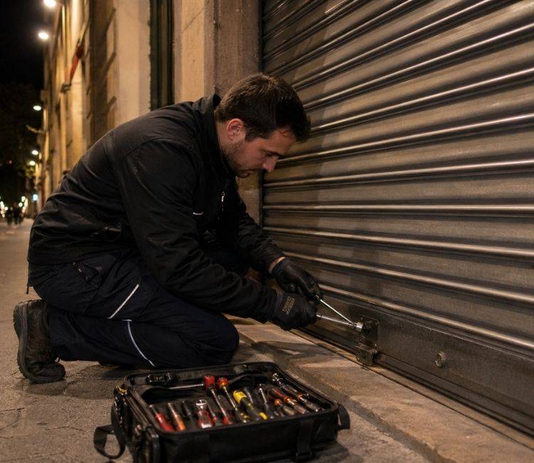 Cerrajeros Barcelona 24 horas Un cerrajero en Barcelona trabajando en un servicio de urgencia de 24 horas