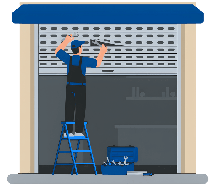 ilustracion-reparacion-troquelada Ilustración de un trabajador desbrozando